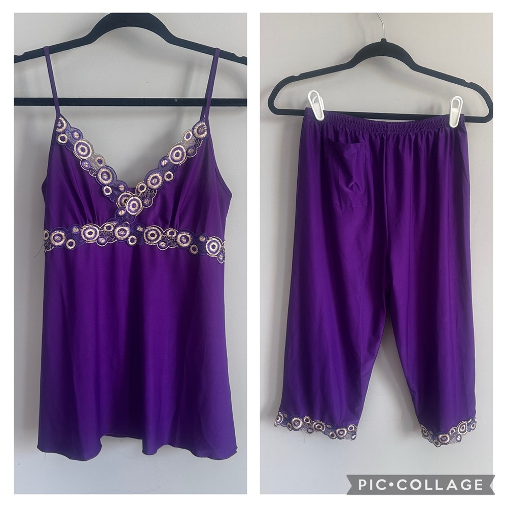 Brand New Purple Embroidered Pajama Set 1, Size S